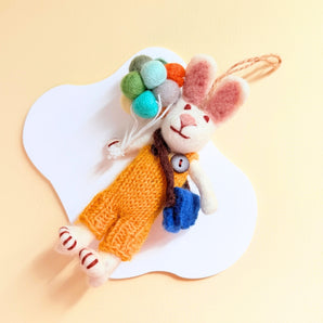 Handmade Wool Felt Bag Charm  - Mr. Bunny