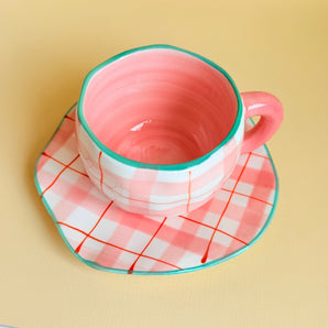 Handmade Whimsy Red Gingham Cup Set