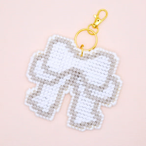 Large Keepsake Bow Keychain Bag Charm DIY Canvas Kit - Almond Cream