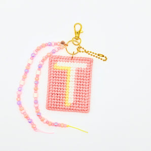 Block Initial Letter Keychain Bag Charm DIY Canvas Kit - Pink Aura